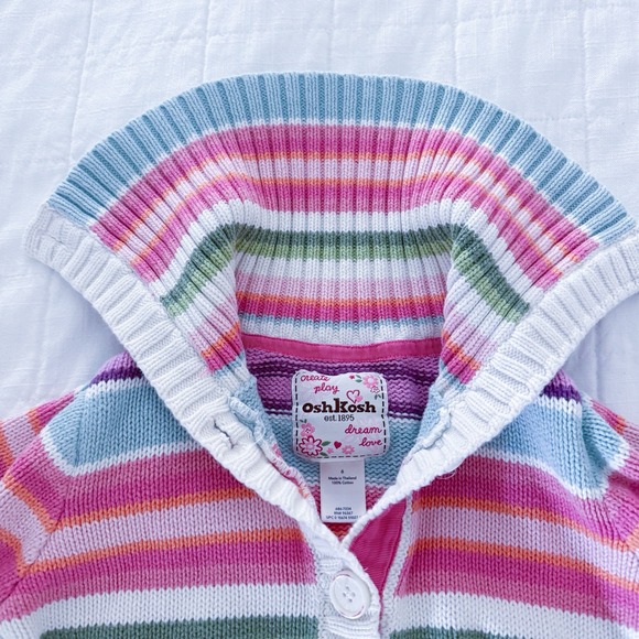 Vintage Oshkosh B'gosh Sweater Girls 6 Button Front Striped 100% Cotton - Picture 6 of 9